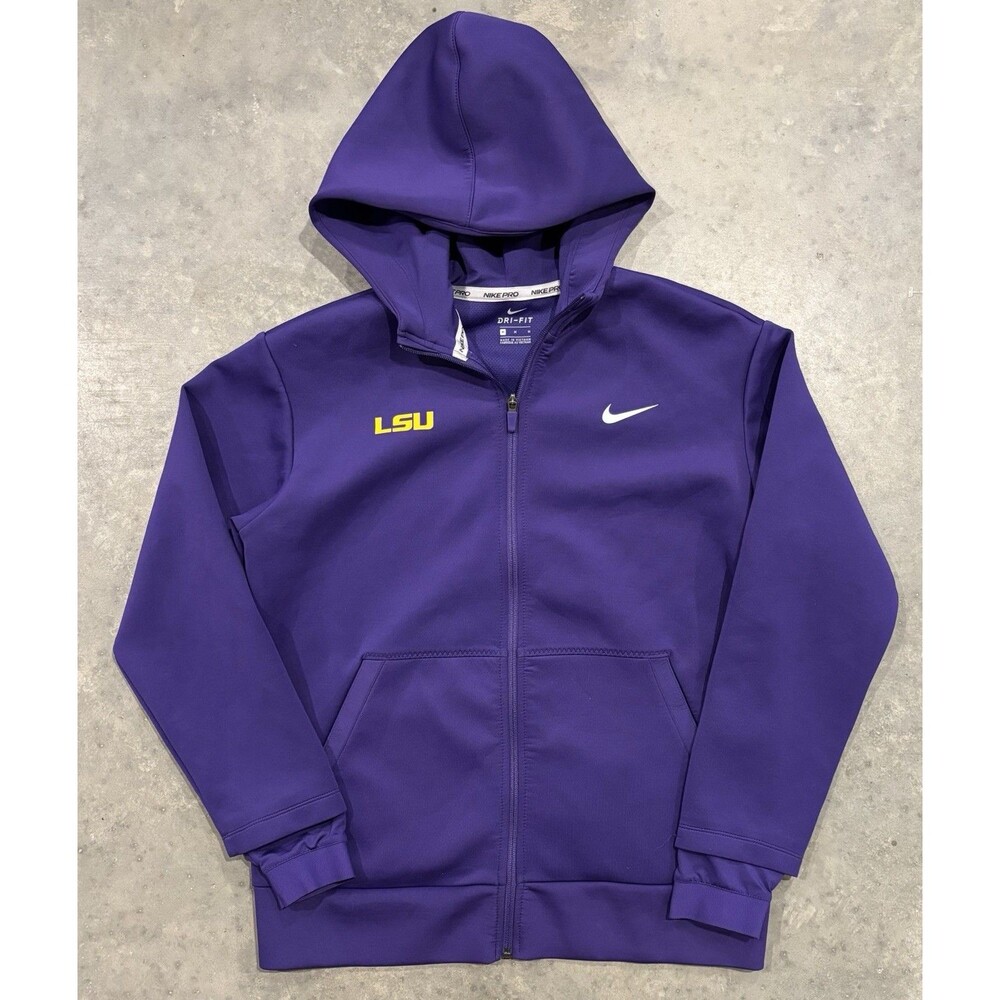 Nike Pro LSU Tigers Hoodie Purple Dri Fit Full Zip Jacket Athletic Mens Medium